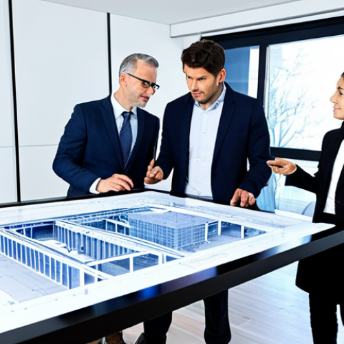 Home 20 Collaborative Design Review**
"A diverse team of architects and engineers in a brightly lit, modern office, reviewing a large CAD model displayed on a touchscreen. Everyone is fully clothed in professional attire, pointing and discussing aspects of the design. The CAD model showcases a complex building structure. Safe for work, appropriate content, perfect anatomy, well-formed hands, proper finger count, natural proportions, professional, modest, family-friendly."
**